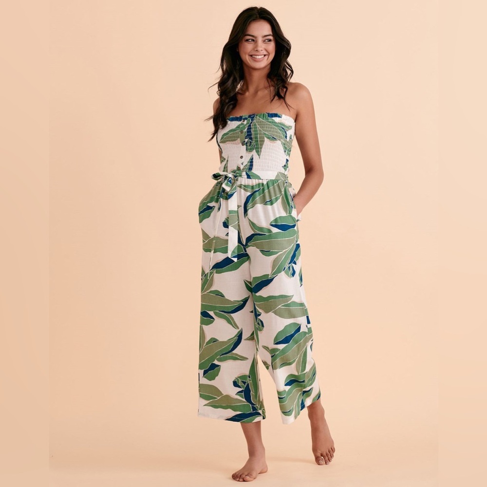 Billabong Forward Feelings strapless jumpsuit green/white size S